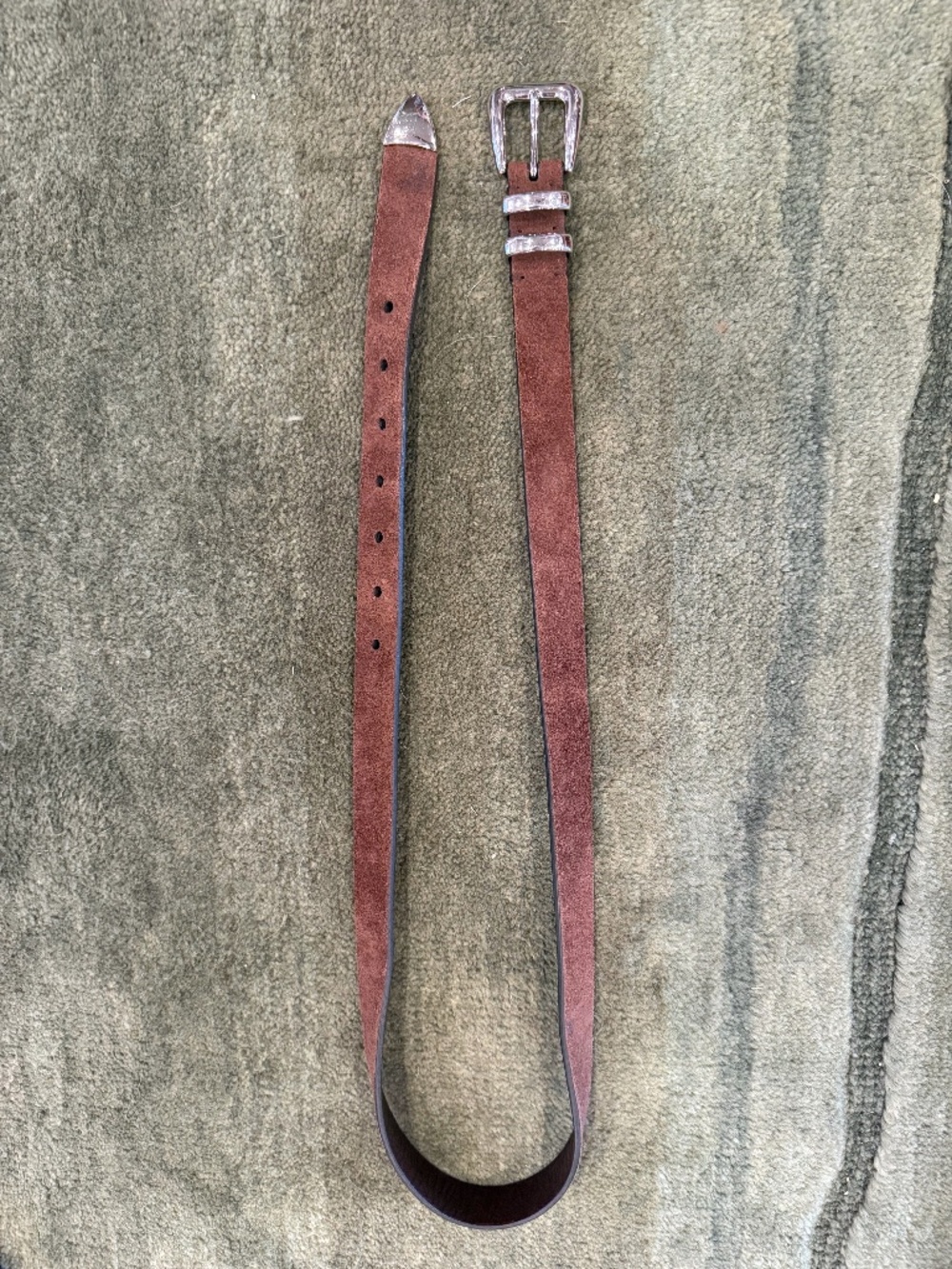 BRUNELLO CUCINELLI SUEDE 1 INCH BELT W/ SILVER HARDWARE; BROWN SIZE L